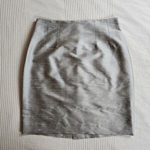 Renato Nucci Silk Pencil Skirt Metallic Silver French Knee Length Size 40 US M